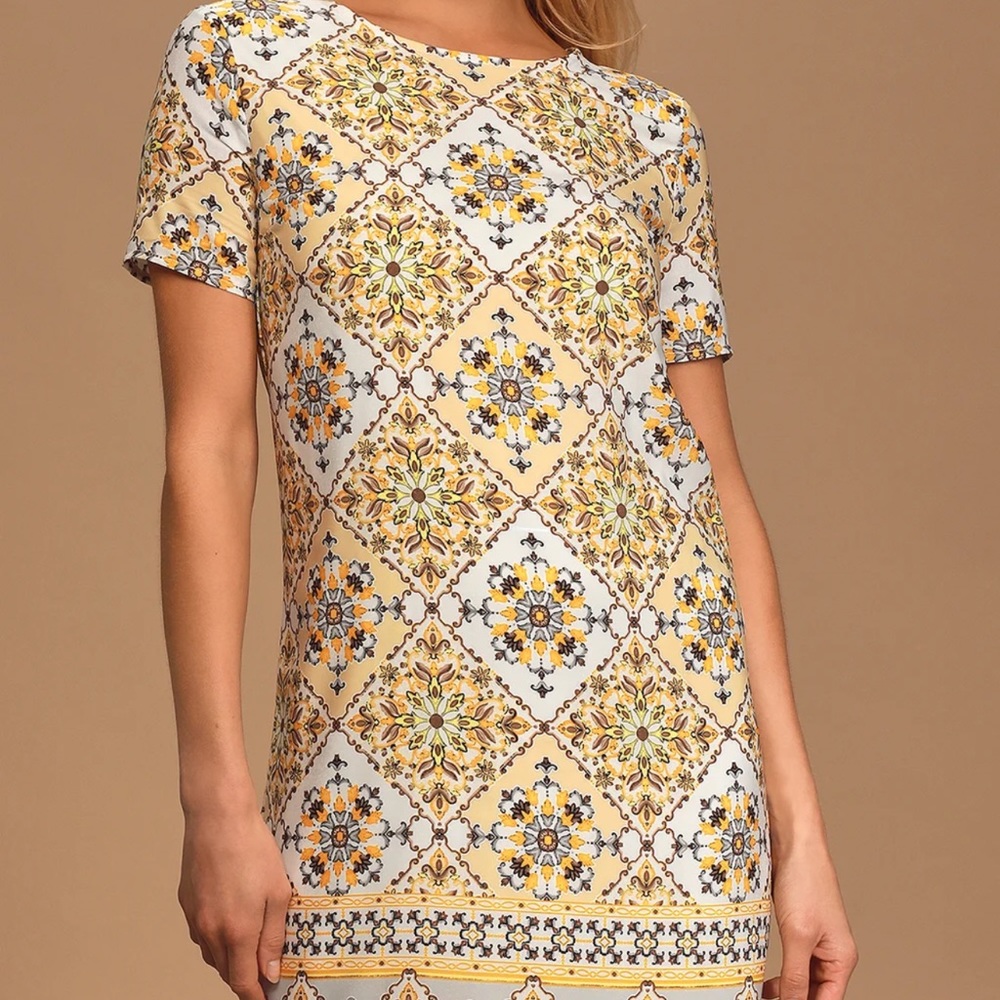 Dandy Lion Yellow Print Shift Dress